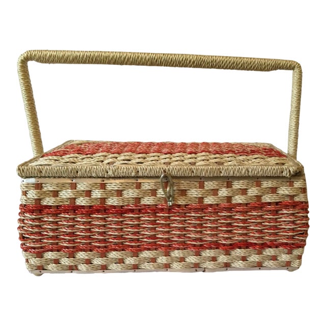 Vintage Mid Century Sewing Basket For Sale