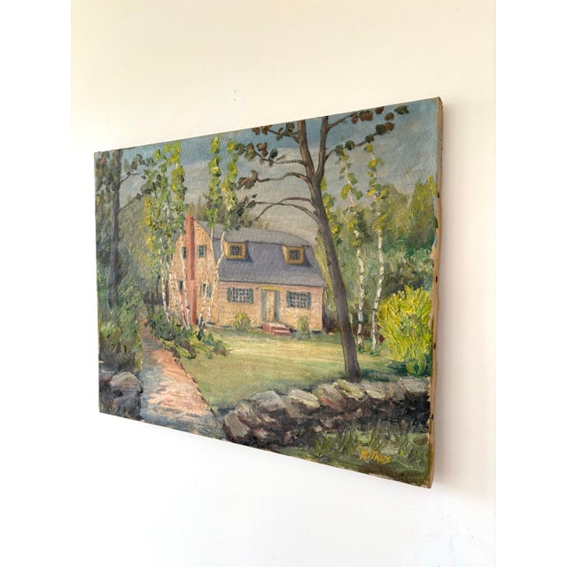 American Original Landscape Oil Painting of Cottage - Signed For Sale - Image 3 of 6