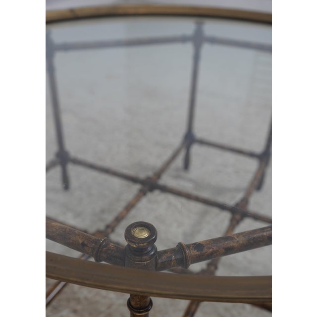 Baker Furniture Company Baker Hollywood Regency Faux Bamboo Glass Top Coffee Table For Sale - Image 4 of 11