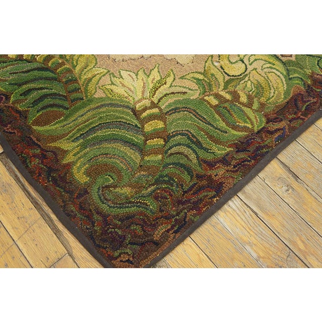 1930s 1930s Ivory Floral Medallion Antique American Hooked Rug 3'11" X 6'4" Handknotted Wool Carpet For Sale - Image 5 of 5