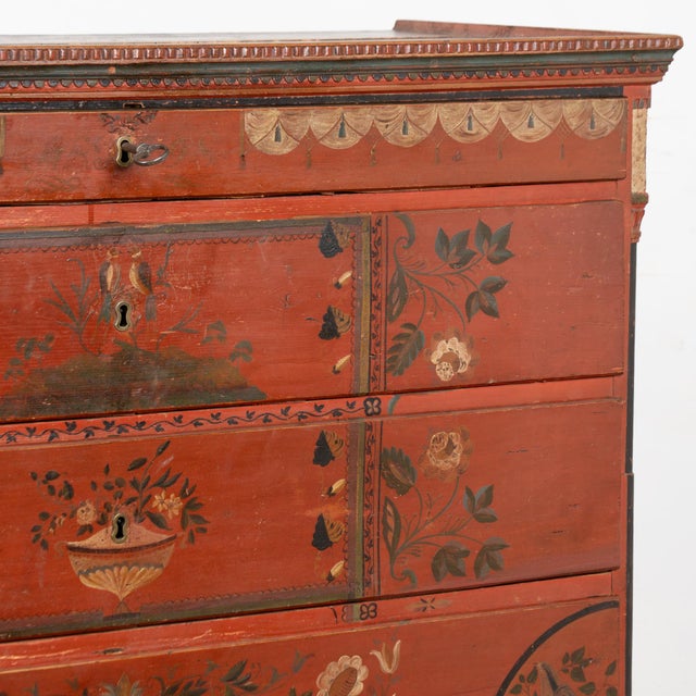 19th Century Original Red-Painted Danish Pine Chest of Five Drawers For Sale - Image 12 of 17