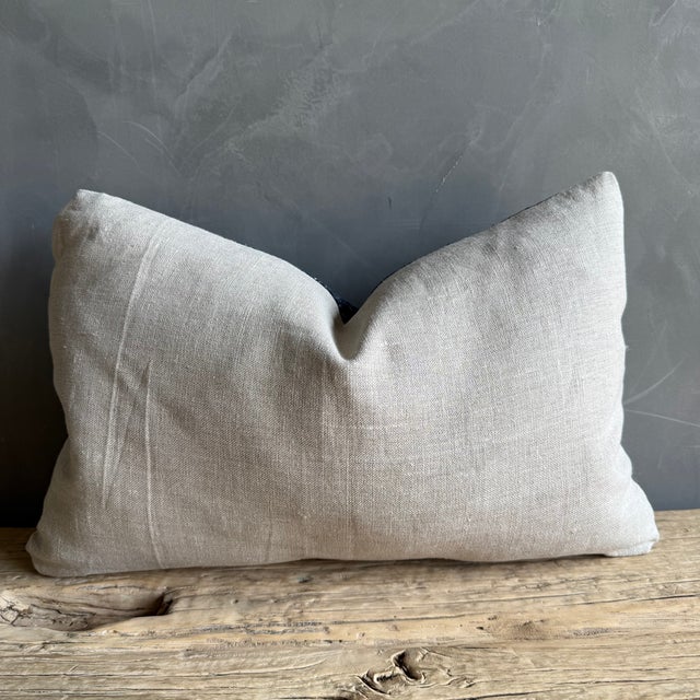 Textile Vintage Navy African Cloth Textile Lumbar Pillow With Down Insert For Sale - Image 7 of 7