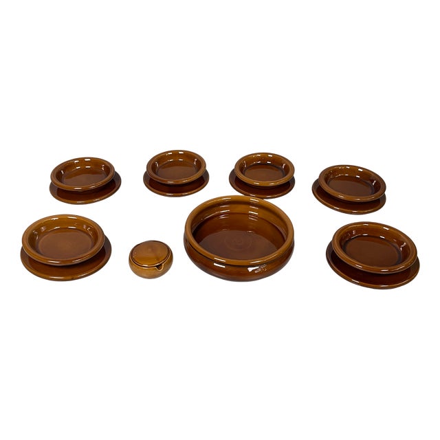 Mid-Century Modern Italian Brown Ceramic Tableware by F. Bettonica for Gabbianelli, 1970s, Set of 14 For Sale