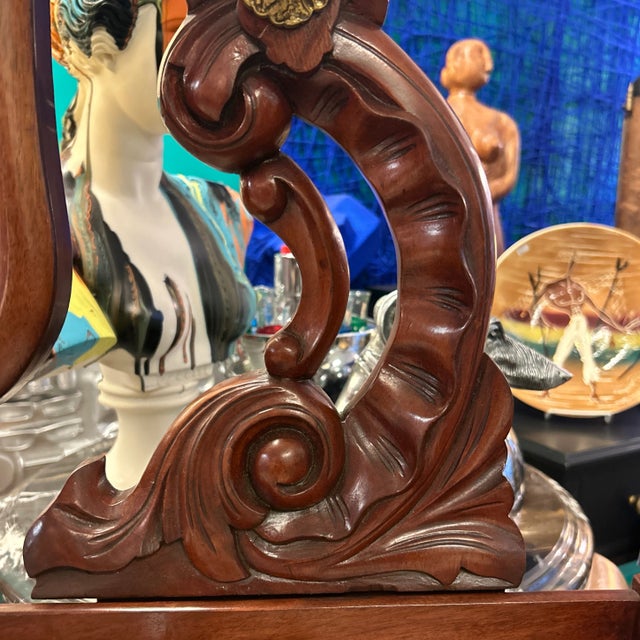 Wood Antique French Wood Vanity/ Wash Stand With Pivoting Antiqued Mirror, Marble Top and Towel Bars For Sale - Image 7 of 12