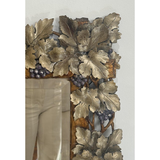 Wood Large Continental Mirror With Beveled Glass and Grapevine Motif For Sale - Image 7 of 14