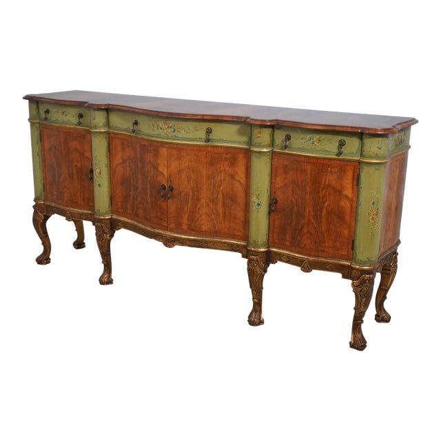 Vintage 19th Century English Paint Decorated Walnut Sideboard For Sale
