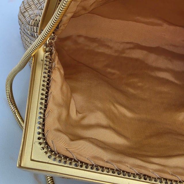 Mid 20th Century Whiting Davis Art Deco Rhinestone Clasp Hollywood Glam Gold Mesh Evening Bag For Sale - Image 10 of 18