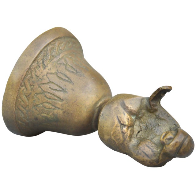 Metal Early 20th Century Hand-Engraved Brass-Figurine Bell Accent For Sale - Image 7 of 9
