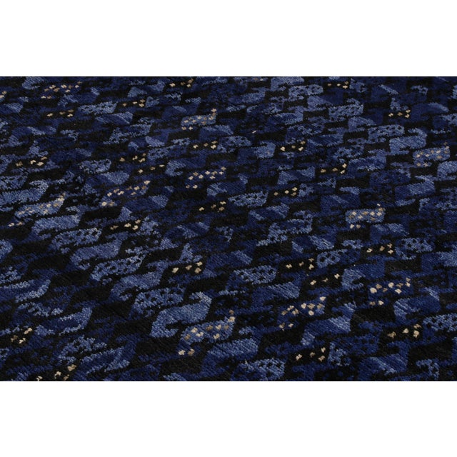 Blue Rug & Kilim’s Scandinavian Style Rug in All Over Blue, Black Geometric Pattern For Sale - Image 8 of 9