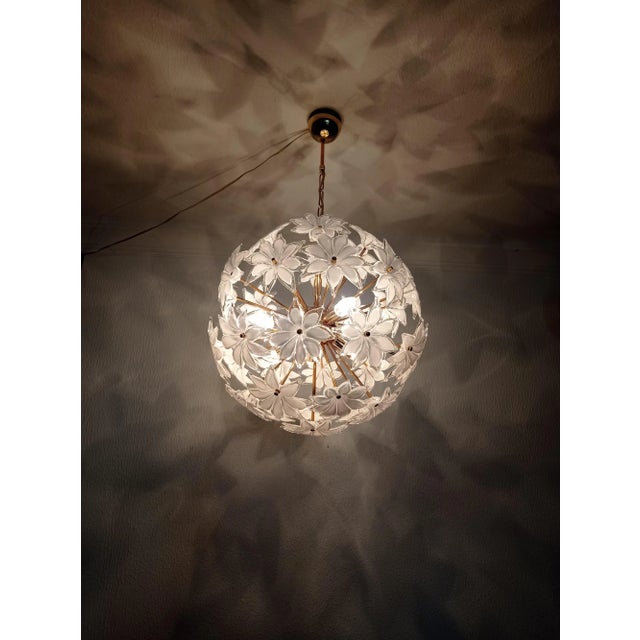 Glass 1970s Sputnik Murano White Chandelier Basket Pendant Lighting For Sale - Image 7 of 12