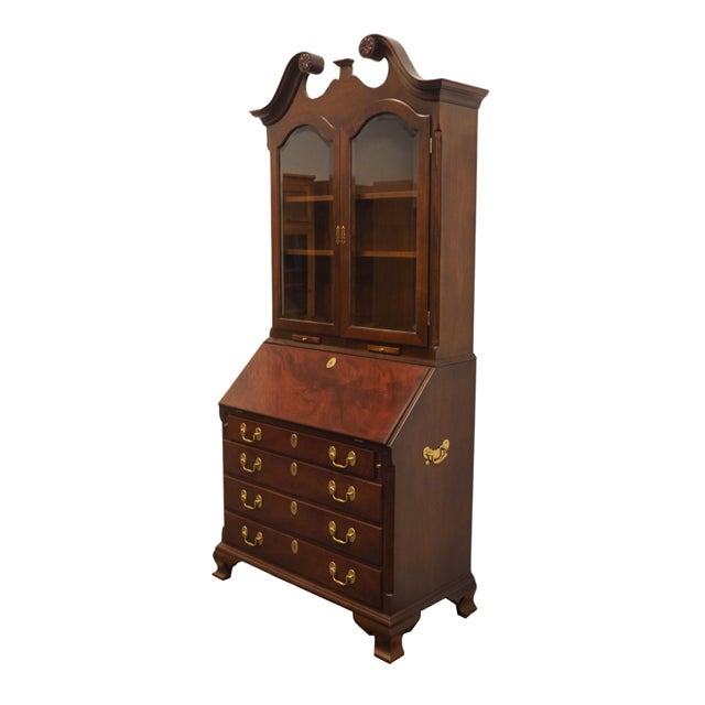 HIGH END VINTAGE Flame Mahogany Traditional Style 38" Secretary Desk w. Pediment Display Hutch 79.5" High 38.5" Wide 21.5"...
