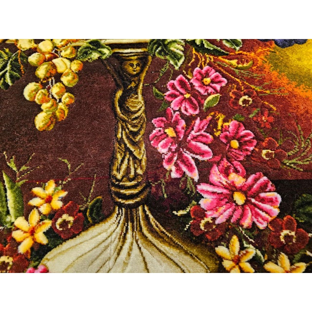 Vintage Persian Tabriz Pictorial Rug, Hand-Knotted Wool & Silk, Fruit & Flowers, Red & Yellow, 2x3 For Sale - Image 9 of 11