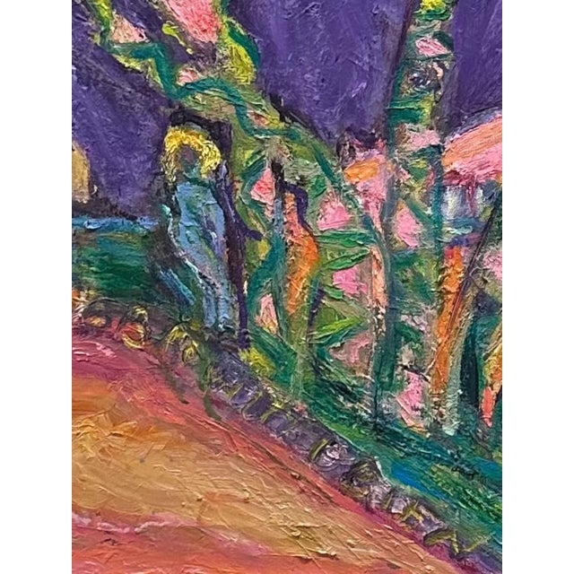 Mid 20th Century Mid-Century Modern Fauvist Style Tropical Signed Landscape Painting. For Sale - Image 5 of 8