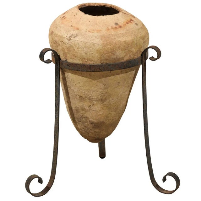 Clay Period Spanish Colonial Jar with Custom Metal Stand from the 18th Century For Sale - Image 9 of 9