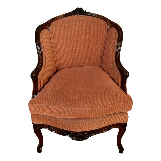 1880 Antique French Louis XV Hand Carved Walnut Spring-Seat Living Room Chair For Sale