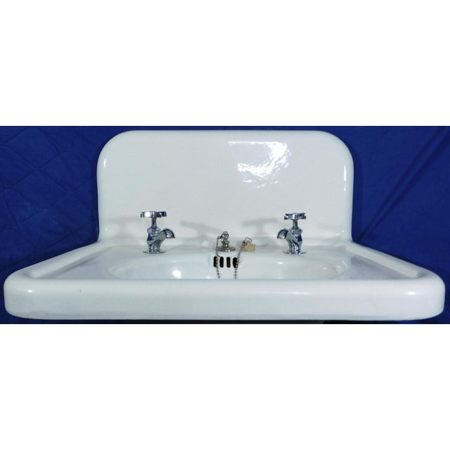 Metal Vintage "Standard" High-Back Porcelain & Cast Iron Sink With Cast Iron Mounting Bracket For Sale - Image 7 of 18