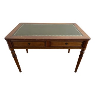 Vintage Cherry Wood Writing Desk With Leather Inlay – 1980s For Sale