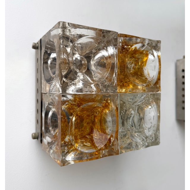 Mid-Century Modern 1970s Glass Cube Square Metal Sconces by Poliarte - a Pair For Sale - Image 3 of 12