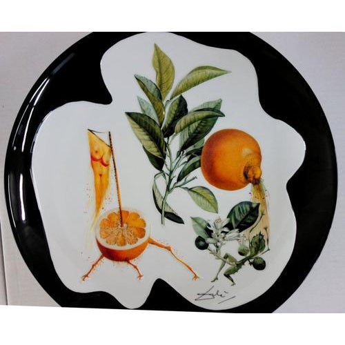 Salvador dali (1904-1989) pamplemousse érotique original porcelain plate created by hand black border signed in the...