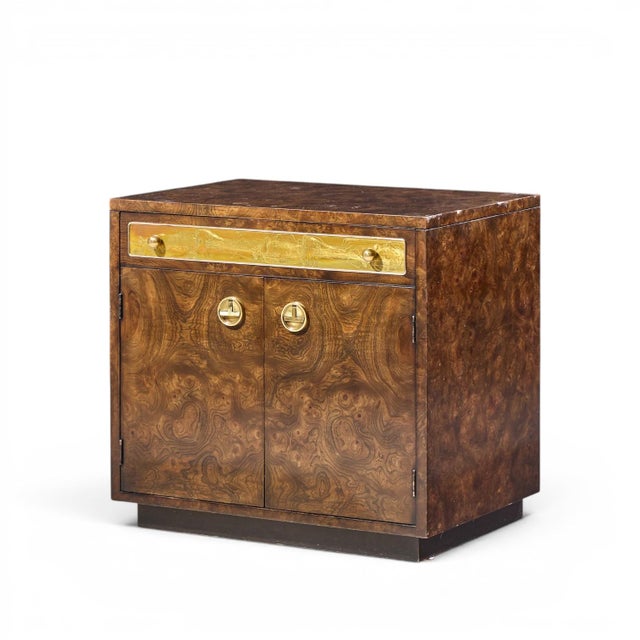 Bernhard Rohne for Mastercraft Mid Century Burlwood and Acid Etched Brass Nightstands - Pair For Sale - Image 12 of 13
