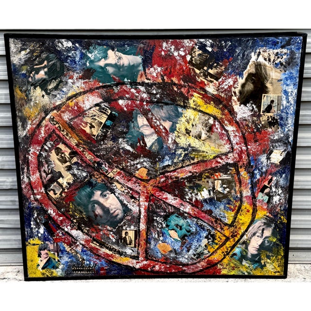Imagine Peace' Monumental Mixed-Media Beatles Painting, Circa 1970 A bold and visually arresting mixed media painting...