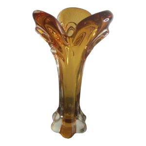 1960s Murano Italy Amber Glass Swung Style Vase