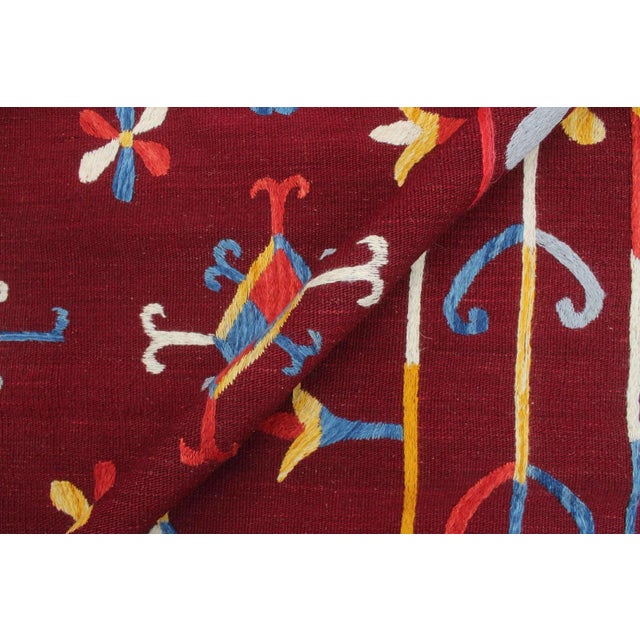 1990s 1990s 1990s Kilim Red Blue Wool Rug For Sale - Image 5 of 8