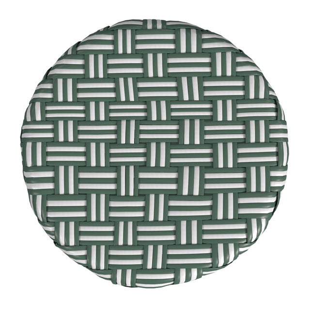 Tobias 24 in. Seat Height Round Rattan Backless Counter Stool, Emerald Green For Sale In Chicago - Image 6 of 7