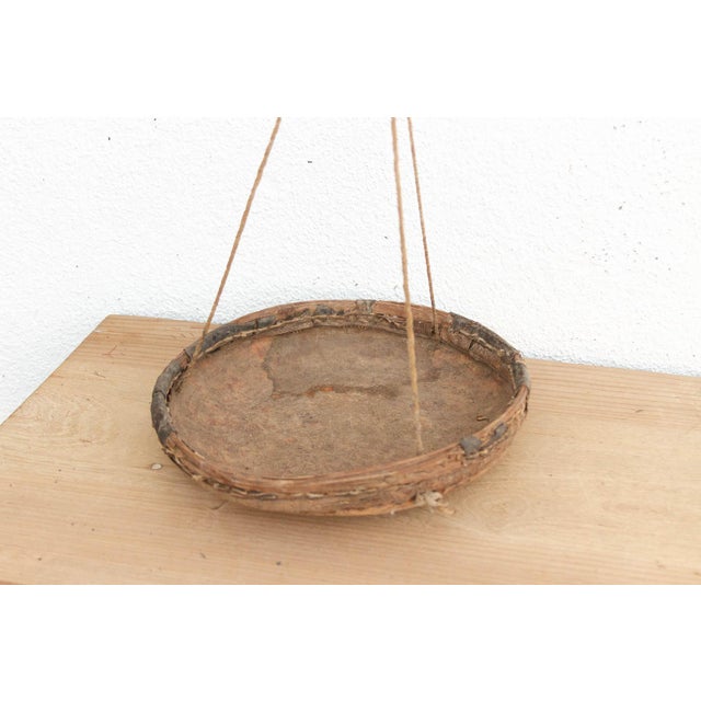 Rustic Antique Leather & Wood Hanging Market Scale For Sale - Image 3 of 7