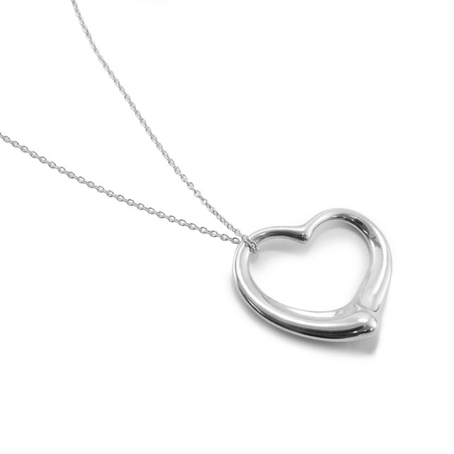 Modern Tiffany & Co. Elsa Peretti 925 Sterling Silver Open Heart Pendant Necklace For Sale - Image 3 of 8