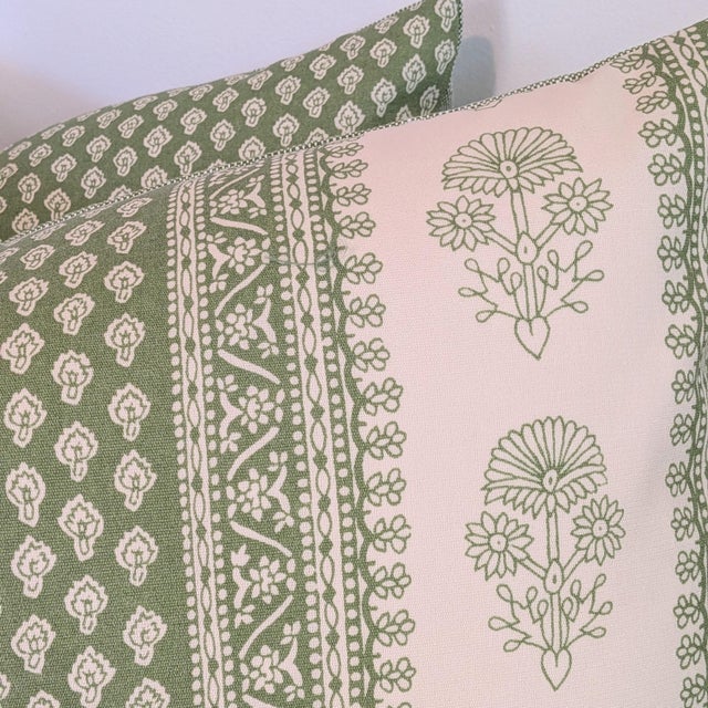 Not Yet Made - Made To Order Schumacher Hyacinth Leaf Green Outdoor Lumbars - Pair For Sale - Image 5 of 7