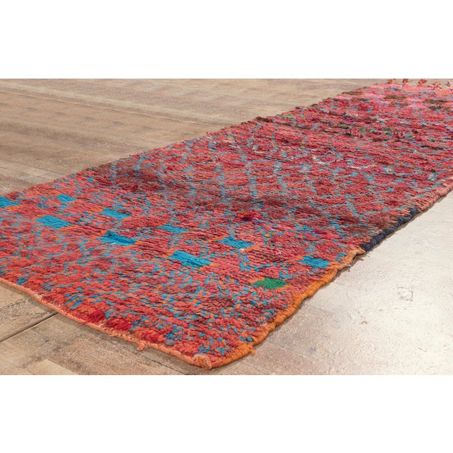 Red Vintage Boujad Boucherouite Moroccan Rug, 03'03 X 09'03 For Sale - Image 8 of 10
