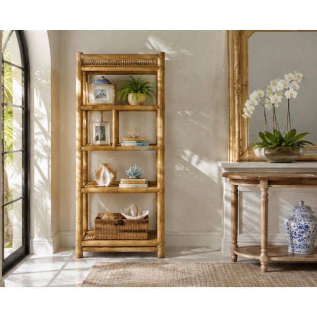 Vintage Mid-Century Palm Beach Regency Bamboo and Rattan Etagere For Sale - Image 10 of 12