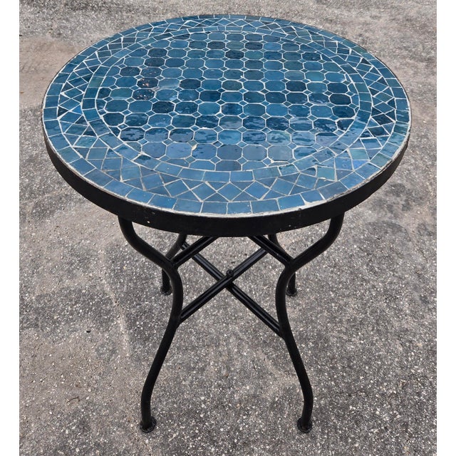 2020s 24" Blue Petrol Moroccan Mosaic Table For Sale - Image 5 of 7