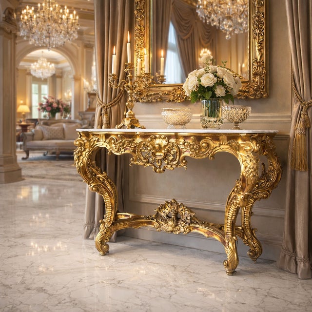 Transform your home into a palace of sophistication with this spectacular 62.6” gold console table. A true show-stopper,...