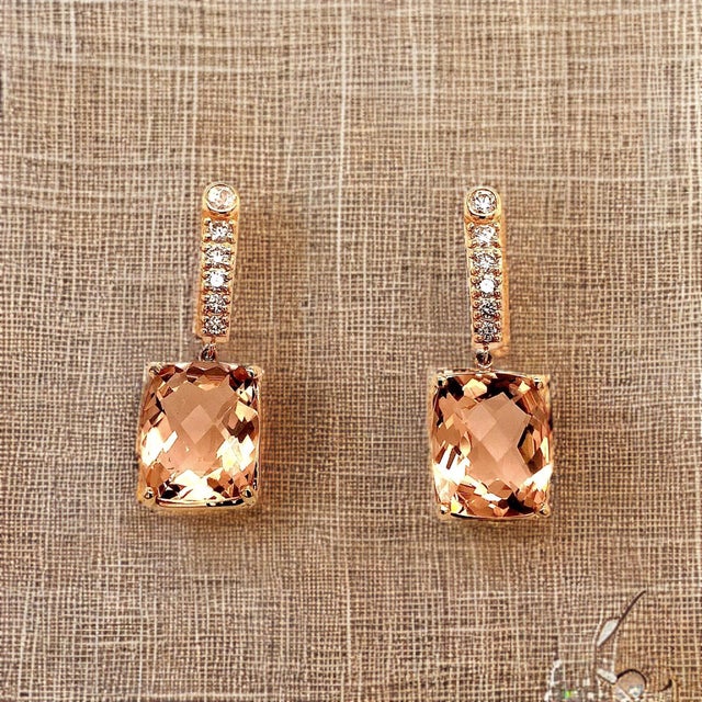 Orange Natural Morganite Diamond Earrings 14k Gold 9.93 TCW Certified For Sale - Image 8 of 18