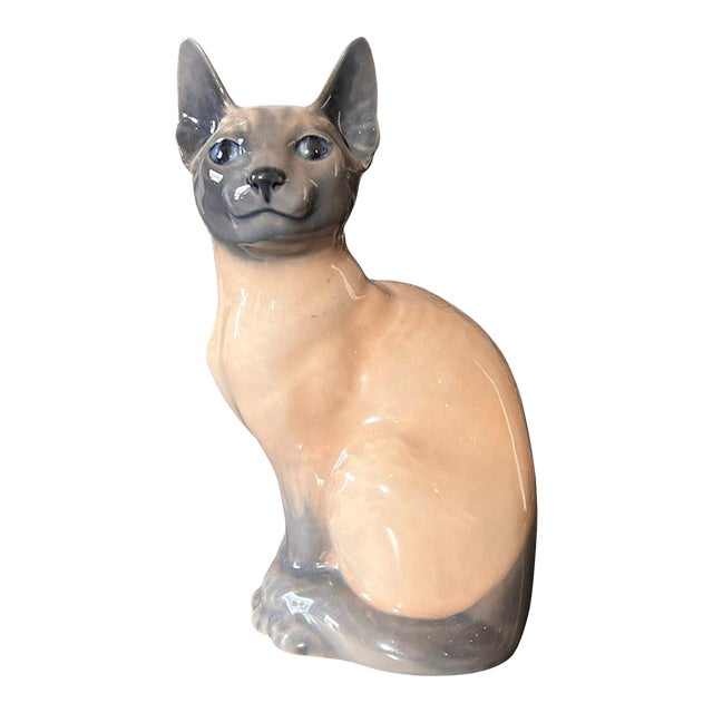 Royal Copenhagen 8"Siamese Cat Figurine 3281 Denmark Porcelain Sculpture VTG 50s For Sale
