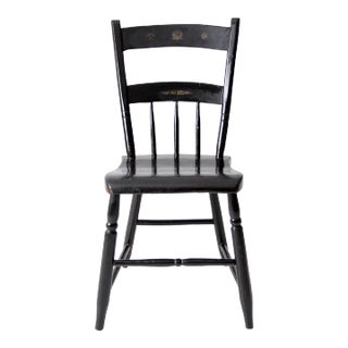 Antique Stencil Back Plank Seat Chair For Sale
