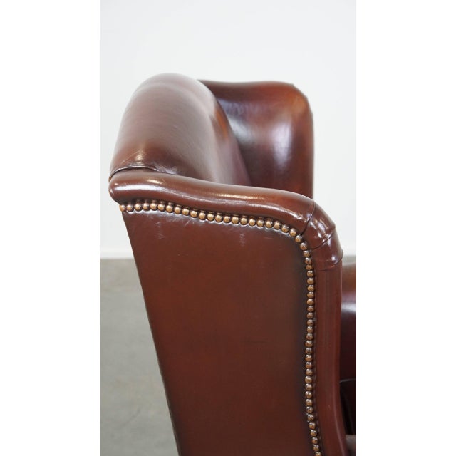 English Dark Leather Wing Chair For Sale - Image 12 of 13
