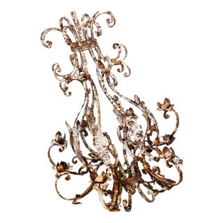 Antque Tole Metal Distressed Rusted French Chandelier For Sale