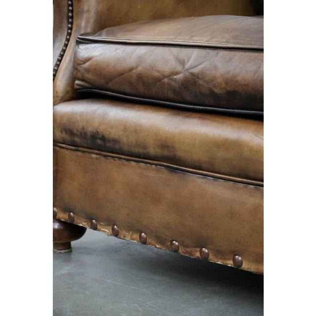 Large Cowhide Leather Wing Chair For Sale - Image 14 of 16