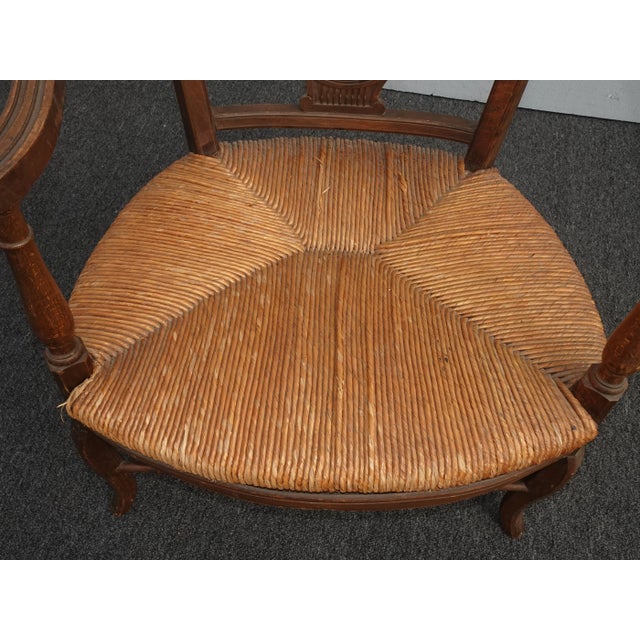 Vintage French Country Low Profile Brown Rush Accent Chair For Sale - Image 11 of 13