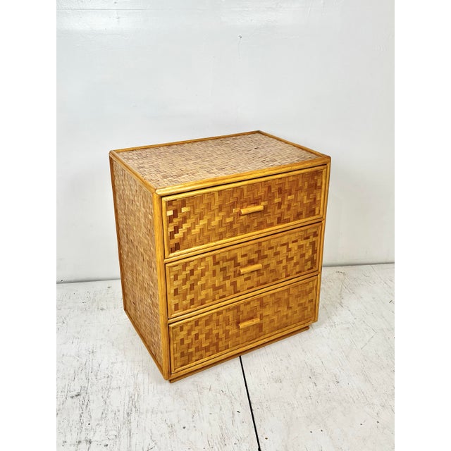 Boho Chic Vintage Woven Rattan 3 Drawer Chest For Sale - Image 3 of 12