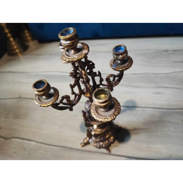 Art Nouveau brass candlestick, candelabra, dimensions: height 39 cm, diameter 23 cm, diameter in the middle 1.8 cm.