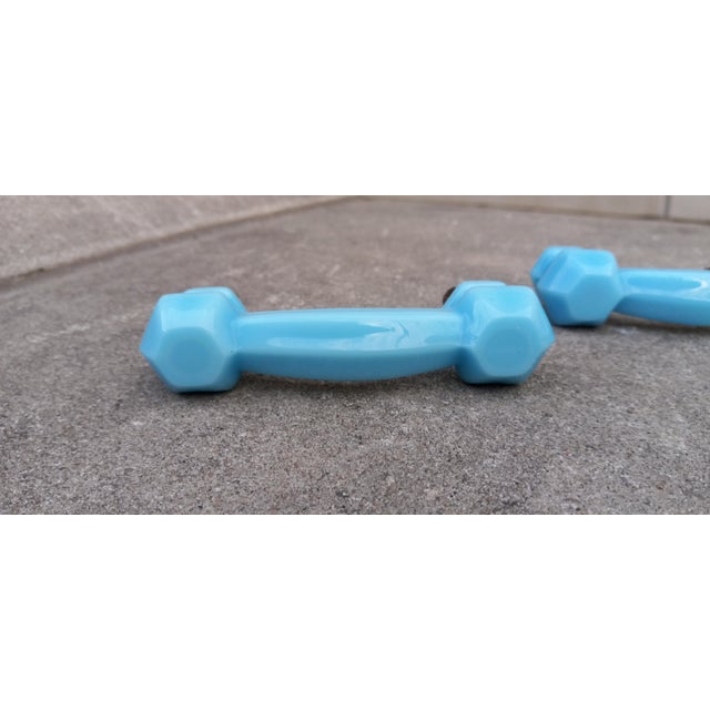 1920s 1920s Art Deco Pair (2x) Blue Opaline Glass Drawer Pulls (Handles) For Sale - Image 5 of 16