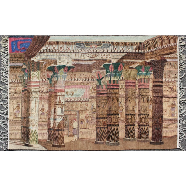 Rare Vintage Tapestry with Exquisite Scene of Egyptian Architecture and Columns. This exquisite tapestry from the late...