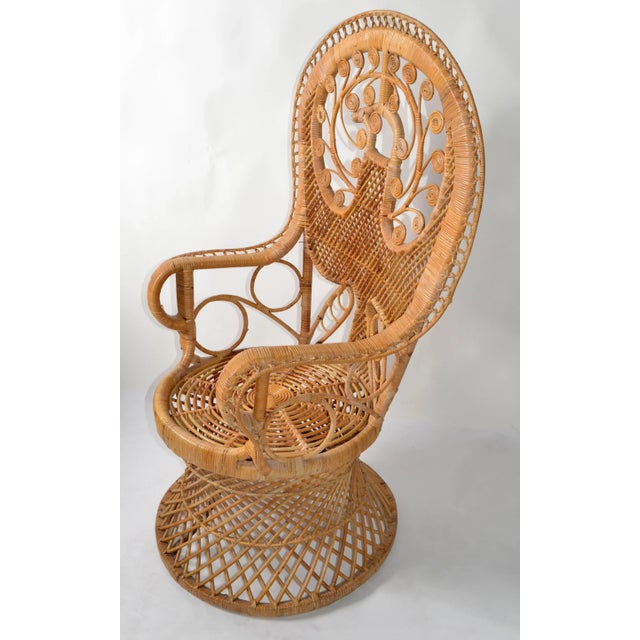 Boho Chic Boho Chic Hand-Woven Wicker Caning Peacock Arm Chair For Sale - Image 3 of 13