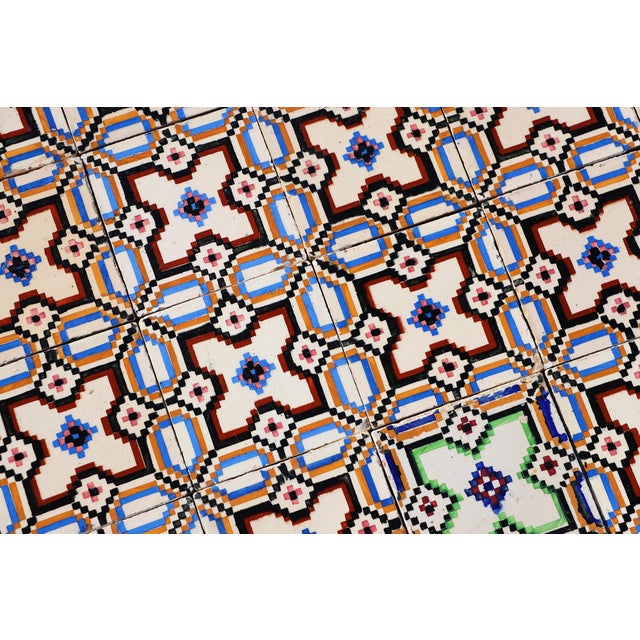 Cream Art Nouveau / Early Art Deco Design Set of 33 Portuguese Geometric Tiles Multicolor c.1900s For Sale - Image 8 of 18