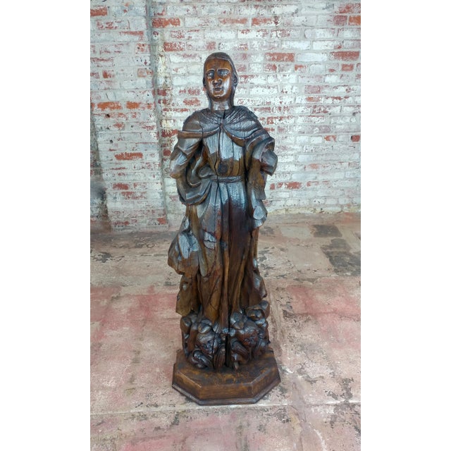 17th century Antique French Carved Oak Santo figure size 18 x 13 x 52" A beautiful piece that will add to your décor!