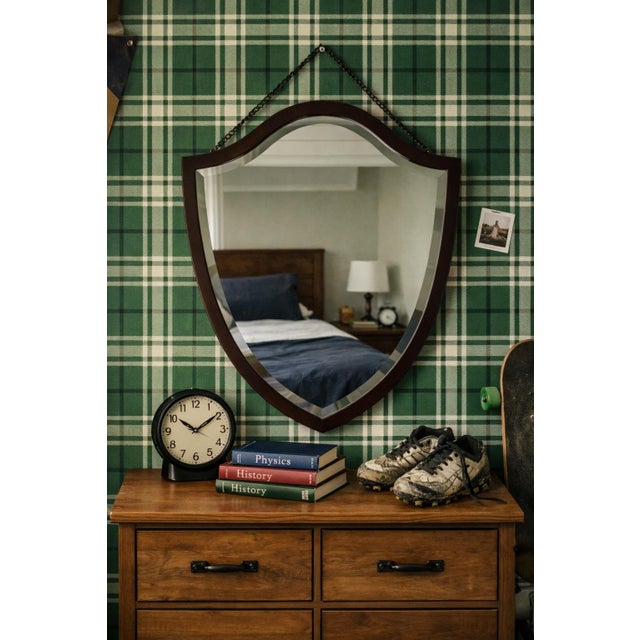 Beveled Shield Shaped Cherry Hepplewhite Mirror by Bombay Company 21” × 26” — Chain Hung - Ralph Lauren, British Colonial, Grandmillennial. See Pics! For Sale In New Orleans - Image 6 of 9